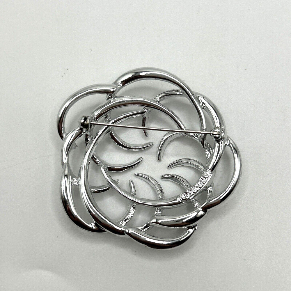 Vintage Sarah Coventry Tailored Swirl Textured Silver Tone Brooch Pin Signed - Picture 6 of 8